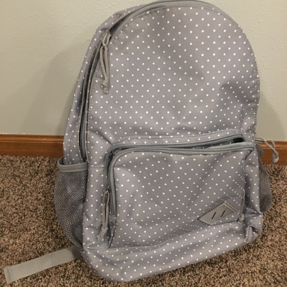 Grey polka dot book bag